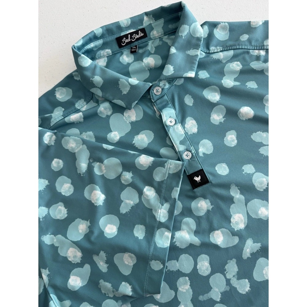 Bad Birdie Polo Shirt Mens 2XL Green Geometric Print Golf Performance Stretch